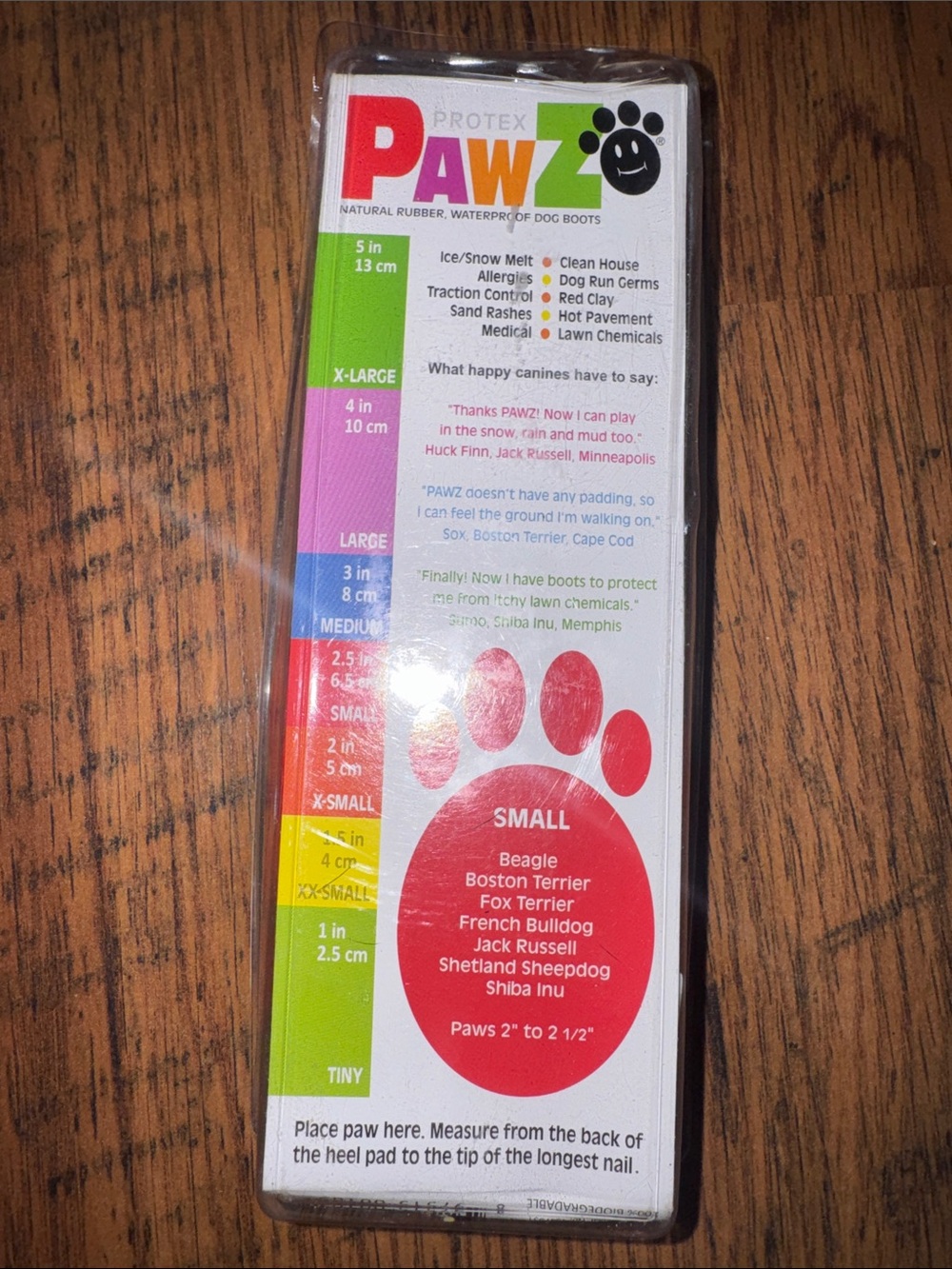 PAWZ Small Red and Green Waterproof Dog Boots Packaging - PAWZ C1.B.1R